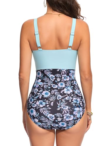 Image of Smismivo Tummy Control Swimsuits for Women Slimming One Piece Bathing Suit Retro Ruched Push Up Vintage Padded Swimwear