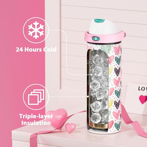 Image of 24 oz Valentine's Day Water Bottle: Meoky Stainless Steel Water Bottle with Straw and Spout Lid - Leak Proof, Cold for 24 Hours, Fits in Car Cup Holder, Valentines Day Gifts for Him Men Husband, Heart