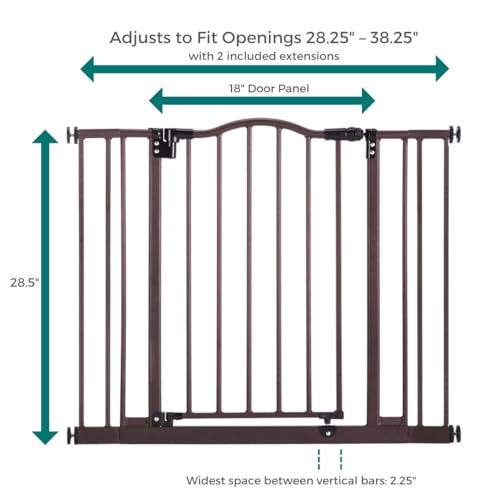 MYPET North States Windsor Arch Pet Gate: 28.25\"-38.25\" Wide Dog Gate. Pressure Mount, No tools needed. Dog Gates for the house, 28.5\" Tall, Matte Bronze