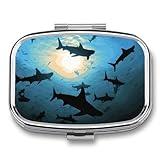 Travel Pill Organizer Portable Pill Box with 2 Compartment Hammerhead Sharks Pill Case with Mirror Small Pill Holder Daily Pill Container Decorative Vitamin Organizer
