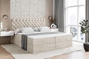 ALTDECOR Boxspringbett mit Matratze und Lattenrost, Boxbett, Topper, Polsterbett mit Bettkasten, Bett mit Stauraum H3-Matratze, Doppelbett, Springboxbett - BOXI8-180x200 Beige Samt