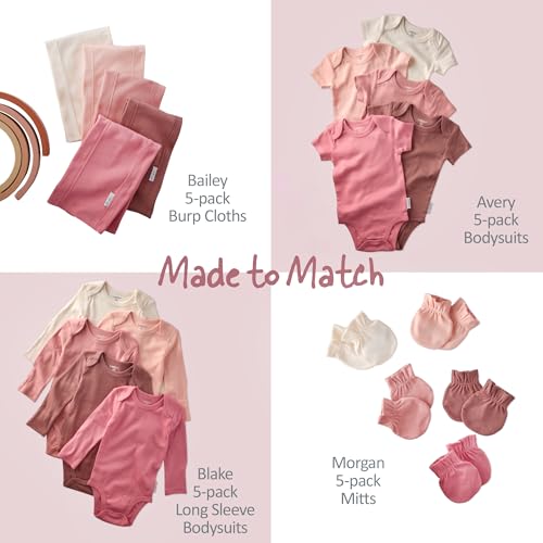 Ashley 5-Pack Long Sleeve Ruffle Shoulder Bodysuits 100% Organic for Baby Girls - Image 7