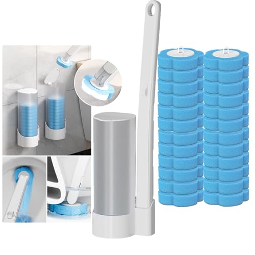 Baketron Disposable Toilet Brush with 24 Refills,Disposable Toilet Cleaning System with Holder, Disposable Replacement Brush Head Toilet Brush Set for Loo Bathroom Lavatory Restroom