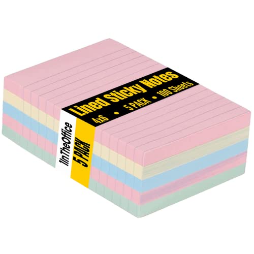 1InTheOffice Lined Sticky Notes 4x6, Sticky Note Pads
