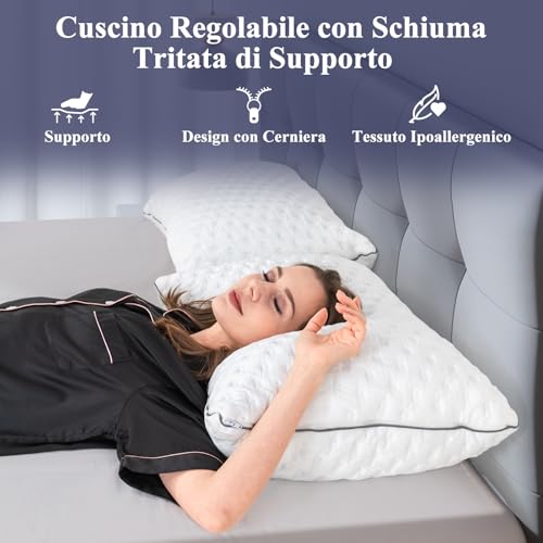 BedStory Bettkissen 50 x 80 cm - geschredderter Memory-Schaum und Faser mit verstellbarer Füllung, weich und atmungsaktiv zum Schlafen, Bezug waschbar