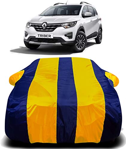 Image of Car Body Cover Waterproof Accessories Compatible with Renault Triber Dust Proof Rain Cover Protects from Sunlights and Uv | Yellow Stripes