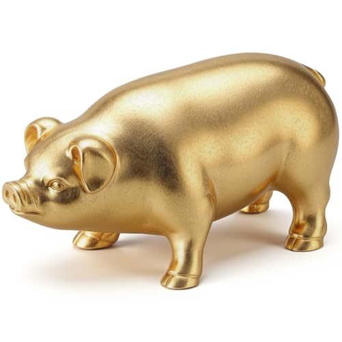 Estatua Dorada de Cerdo 6x3x2.75 Pulgadas Decoración Hogar
