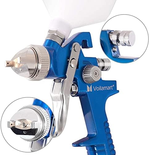 Voilamart 2 Set HVLP Gravity Feed Spray Gun Set with 600CC 125CC Cup Paint Sprayer Airbrush Painting Tool Kit with Copper Nozzle 1.4MM 0.8MM