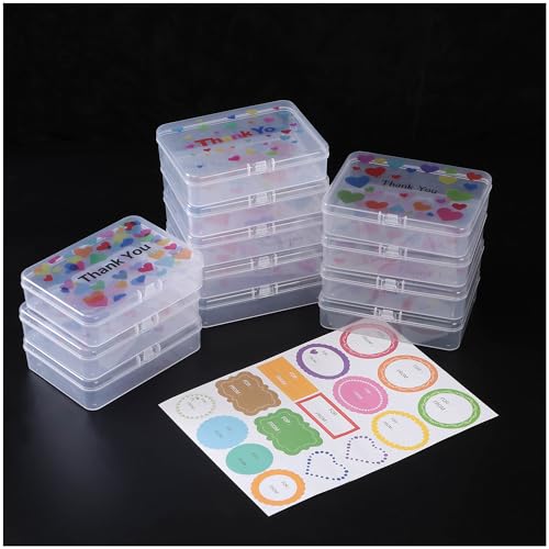 Image of 12 Pieces Rectangular Plastic Organizer Storage Box Containers with Thank You & Hearts Image Pattern on the Lid, 4.5 x 3.3 x 1.1 inch (Transparent)