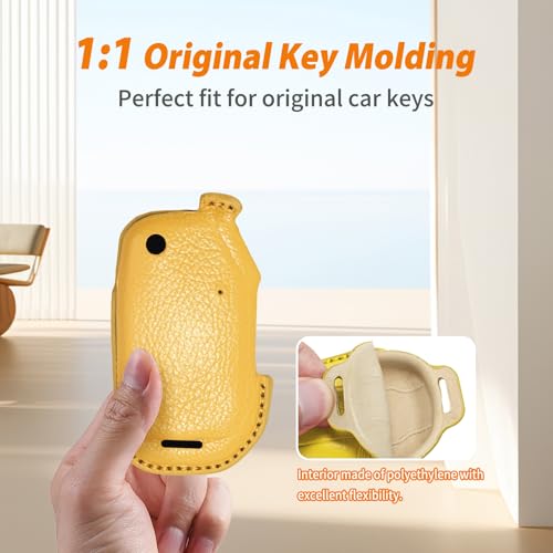 Coque de clé Kia en cuir de chèvre jaune pour Sorento Sportage Ceed Niro - 3
