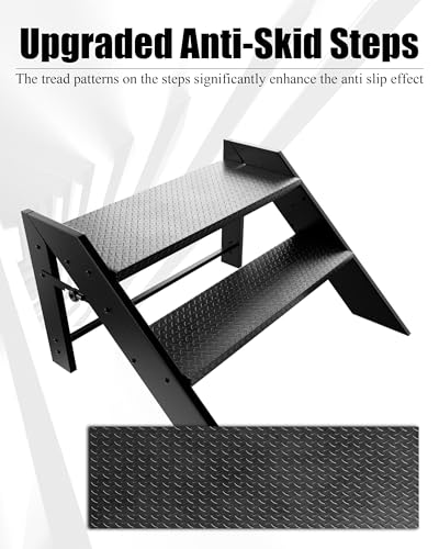 Image of 2 Step Stool Foldable,Step Ladder Folding,RV Steps with Height Adjustable Handrail and Non Slip Feets, Hot Tub Steps for Home, Travel Trailer, Camper, Mobile Home, Spa, and Porch
