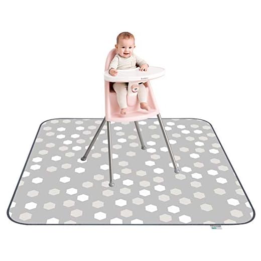 Waterproof Splat Mat - 51" Baby Splat Mat for Under High Chair | Anti-Slip Mat, Washable Gray Highchair Mat, Large Gathre Mat, Art Floor Mat & Table Cloth for Arts/Crafts