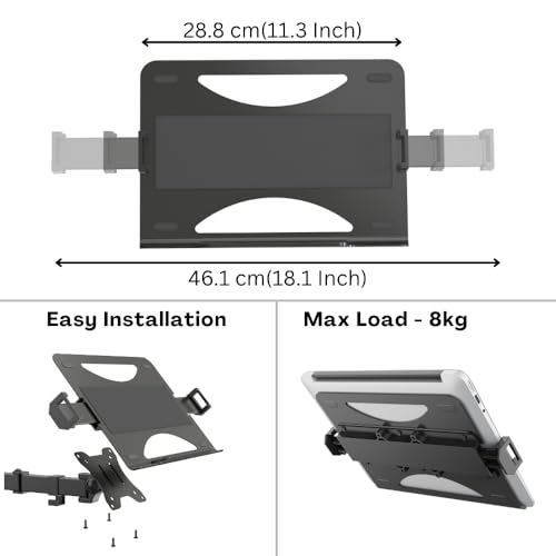 Image of Uniq Mounts Laptop Mount Tray for Monitor Arm & Stand, Fits 11.3 inch-17.5 inch Laptop, 8kg Capacity, Adjustable Laptop Holder, Fits VESA 75x75 & 100x100 mm, Anti-Slip Pads, Universal Notebook Mount
