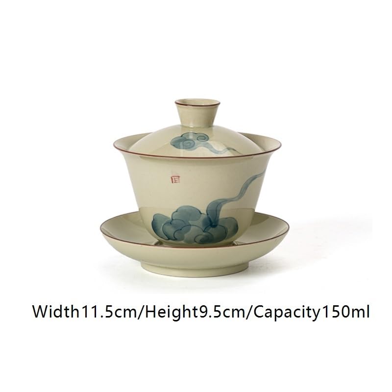 Infusore per il Tè Tazza da caffè da viaggio dipinta a mano blu e bianca con nuvola di buon auspicio coperta in ceramica grande antiscottatura tazza da tè retrò sotto smalto colorato tazza da tè Tazze