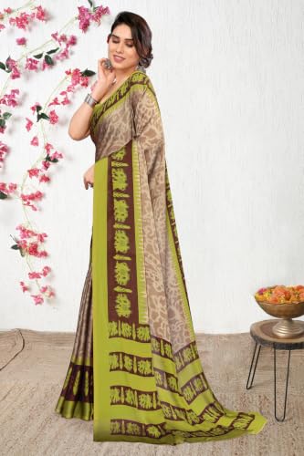 Image of MIRCHI FASHION Saree for Woman Chiffon Leaf Printed | Lightweight Daily Wear Comfortable Women's Sari with Blouse Piece (Available in 30 Styles)