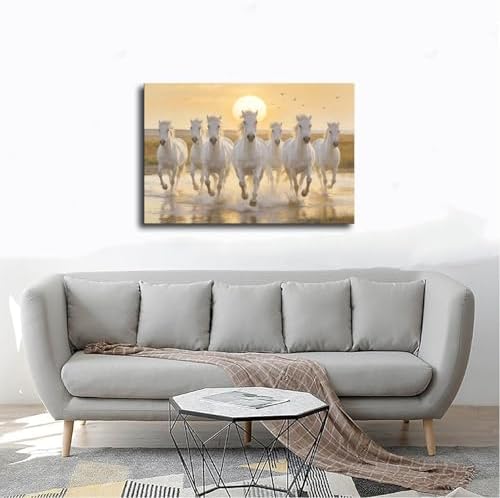 Seven Horses Running with Sunrise Art Wall Painting, 7 White Horse.4 Canvas Poster Wall Art Print - Bedroom Office Bathroom Living Room Decor Unframe-style12x18inch(30x45cm) — view 3