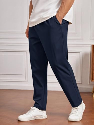 Image of SHIENZY Men's Elastic Waist Formal Trousers | Comfortable Business Casual Pants with Drawstring | Lightweight Workwear for Men | Beige Office Pants