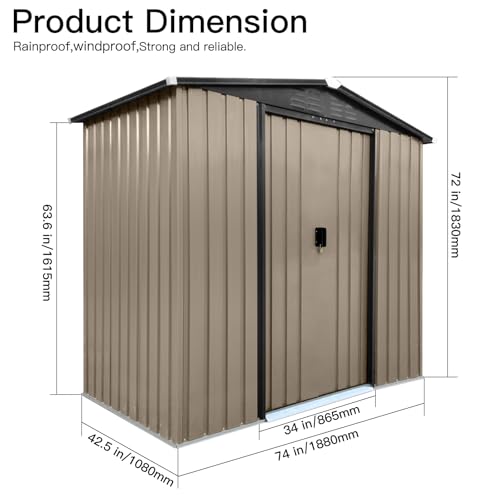 6 x 4 FT Outdoor Storage Shed, Metal Garden Tool Shed with Slooping Roof, Lockable Doors and Aluminum Frames, Easy to Assemble for Garden, Patio, Lawn, Brown