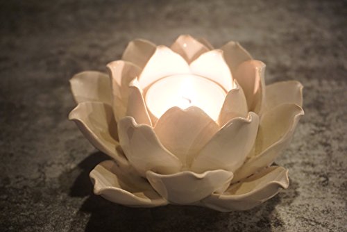 Handmade Ceramic White Lotus Flower Candlesticks Holder Petals Style Tealight Holder Lamp Candle For Home Tabletop Altar Windowsill Party Wedding Decoration (White) #TOP2