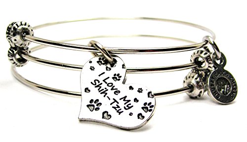 ChubbyChicoCharms I Love My Shih-tzu Expandable Triple Wire Adjustable Bracelet Made in The USA