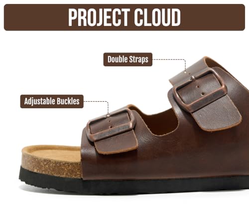 Image of Project Cloud Mens Sandals 100% Genuine Leather - Memory Foam Insole & Cork Footbed Slides for Men Footwear - Non-Slip Summer Sandals for Men & Lightweight Mens Slides (Heritage)