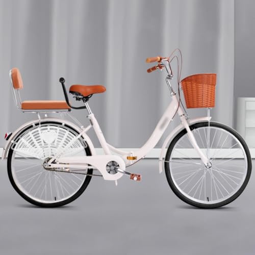 Bicicleta Plegable para Adultos De 24 Y 26 Pulgadas, con Cuadro De Acero De Alto Carbono, Portaequipajes Trasero Y Cesta Delantera F,24 Inch