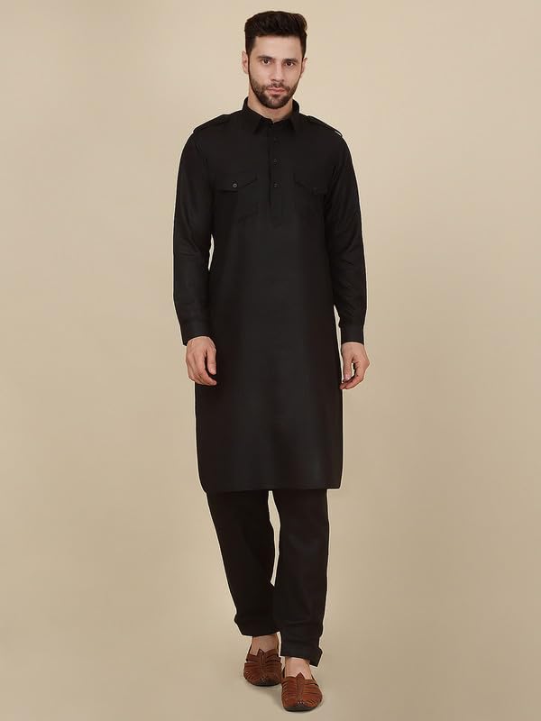 Image of KRAFT INDIA Men's Cotton Pathani Kurta With Drawstring Salwar Set