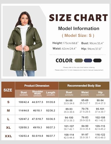 Vancavoo Wintermantel Damen Winterjacke Warm Gefüttert Wasserdicht Atmungsaktiv Regenmantel Übergangsjacke Winter Windbreaker Jacke Mantel Outdoorjacke mit Kapuze,Militärgrün,L