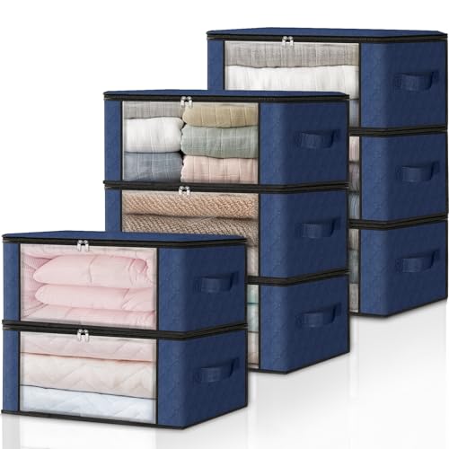 HomeHacks 8-Pack Clothes Organizer Storage Bags, 35L Storage Bins, Blue