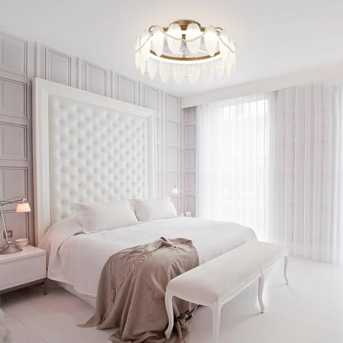 Oaks Aura 20 Inch Fandelier Ceiling Fan with Lights and Remote Control,6 Wind Speeds and 3 Lighting Colors Optional, Seashell Pearl Decorative Ceiling Fan for Bedroom/Office/Living Room - Image 7