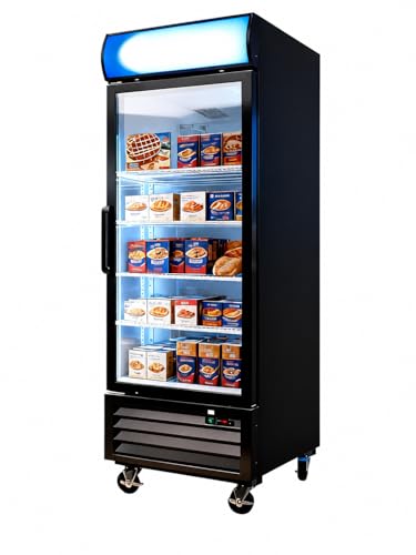 27" Commercial Upright Freezer with 1 Glass Door, 20 Cu.Ft Display Freezer, -8~-1℉, Reach-in Fan Cooling Freezer with 4 Shelves & LED Top Panel for Restaurant Diner Bar, ETL Approved