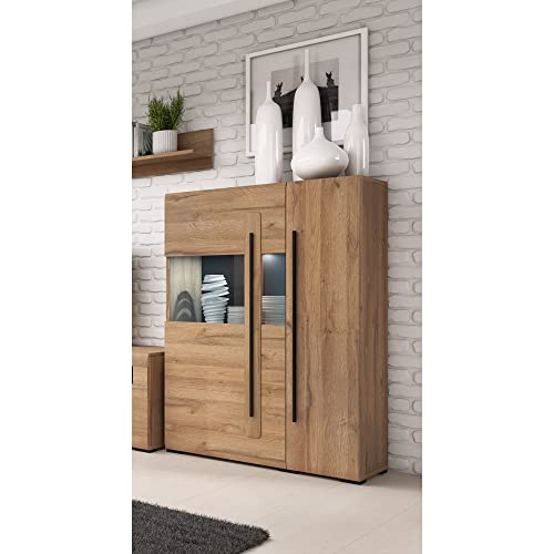 Lomadox Wohnwand Eiche Grandson Nb. inkl. Beleuchtung und Couchtisch moderner Stil mit Glas Einsätzen und Metallgriffen, B/H/T: ca. 320/204/50 cm – Bild 8