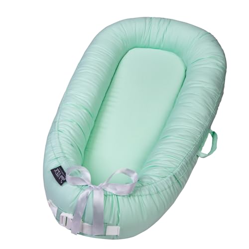 Image of Infant Support Cushions | Baby Lounger | Cotton Infant Lounger | Reversible Adjustable Portable Floor Lounger | Supervised Awake Only No Sleeping | Soft Breathable Washable Cover (Green)