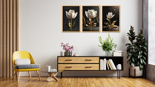 Quadros Decorativos Flores Flor Dourada Tulipas Floral Ouro