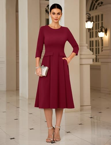 DRESSTELLS Cocktail Dresses for Women Formal Wedding Guest Church 2026, 50s Vintage Tea Party Aline Modest Evening Gown Burgundy L — view 2