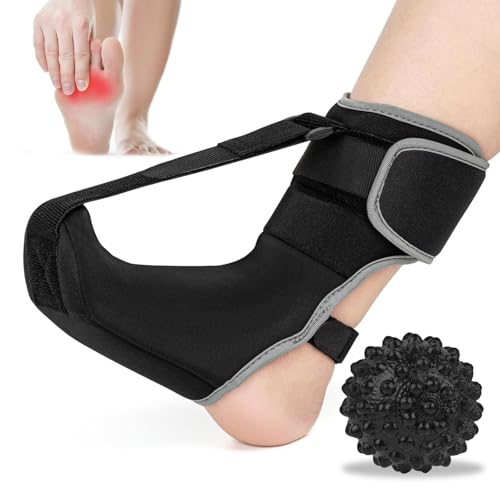 nplaseta Férula Nocturna Fascitis Plantar Brazalete de Noche Ajustable Transpirable Ferula Fascitis Plantar con Bola de Masaje Puntiaguda para Pies Planos Tendinitis de Aquiles (Black)