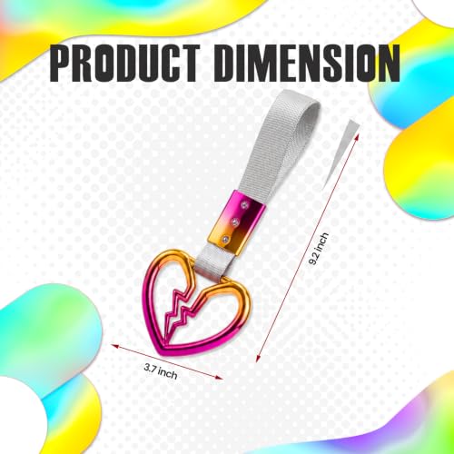 Image of 2PCS Heart Shaped Car Handle Straps, Rear Bumper Warning Keychain Ring for Car Exterior Accessories (Chrome Rainbow Broken Heart - White)