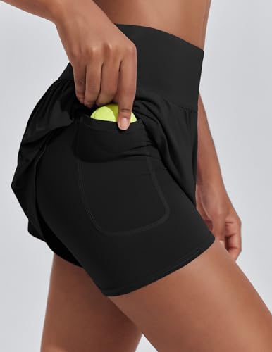 PINSPARK Flowy 2 in 1 Running Shorts for Women High Waisted Tennis Athletic Short Workout Gym Skorts with Pockets3