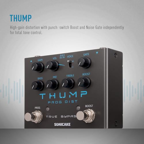 Image of SONICAKE QDS-09 Thump High-Gain Distortion Pedal, Built-in Independent Boost & Noise Gate Guitar Bass Effects Pedal, 2 Tone Modes, Pure Analog Circuit, True Bypass