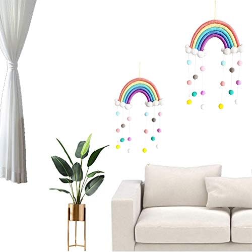 Macrame Rainbow Wall Hanging door Decor Pom Pom Garland Colorful Ball for Kids Room Girls or Boys Bedroom Baby Shower Nursery DecorationsDecorations Kids Room Wall Decor for Bedroom Playroom...