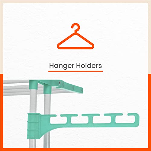 Image of Bathla 2 Level Modular Cloth Drying Stand with Wheels - Rustproof Portable Steel Laundry Rack (Teal - Medium) - Clothes Dryer for Balcony, Indoor & Outdoor Use