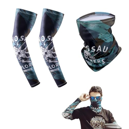 Image of Proberos UPF50+ Balaclava for Men & Arm Sleeves Set, UV Protection Cycling Face Mask with Anti-Slip Tech, Cool Breathable Face Mask, Fancy Print Print Design for Hiking /Running