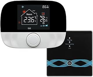 Beok WiFi USB Battery Thermostat, RF Gas Boiler Thermostat with Receiver, Programmable Heater, Smart Room Thermostat, 0.5°C, Hysteresis Temperature Controller, Compatible with Google Home