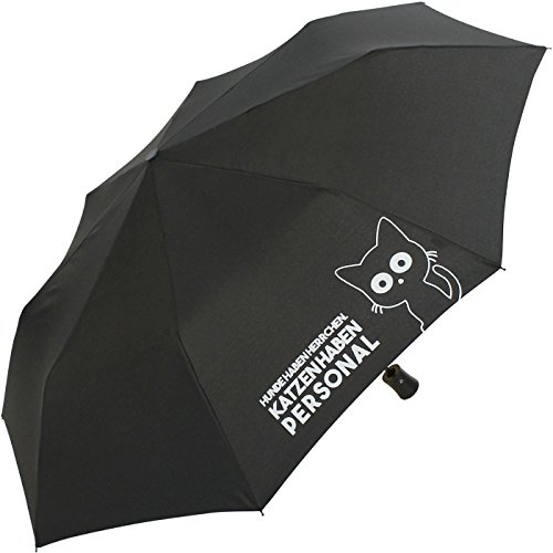 Preisvergleich Produktbild Mini Taschenschirm stabil Auf-Automatik Bedruckt Katzen haben Personal. - schwarz