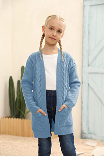 Image of Ermonn Girls Kids Open Front Cardigans Sweaters Long Sleeve Knit Cute Sweater Outwears with Pockets for 5-14 Years