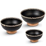 Set mit 3 Metallzentren mit Holzsockel in Schwarz und Natur, Ø 20 x 9 cm, Ø 18 x 9 cm, Ø 15 x 9 cm