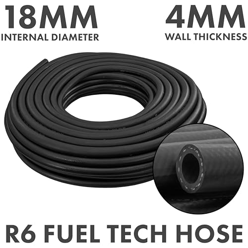 Rubber Reinforced E10 Engine Nitrile Fuel Tube,Breather Pipe,Oil,Diesel,Petrol,Water 2m Lengths Ideal for Cars,Vans and Pick-ups (18mm)