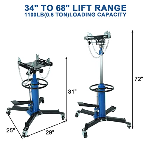 1100Lbs Capacity Hydraulic Transmission Jack 2-Stage Telescopic Lift With Foot Pedal And Swivel Wheels For Easy Maneuvering, Adjustable Height Range Of 35"-72" For Garage Hoisting Tasks #TOP2