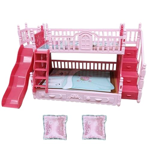 Doll Bunk Bed 1Set with Ladder & Two Little Pillows Cute DIY Doll House Accessories and Furniture Plastic Artificial Bunk Bed Mini Furniture for Kids
