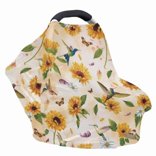 Image of Coldinair Hummingbird Car Seat Cover for Babies Girls Sunflower Nursing Cover,Soft Stretchy Infant Carseat Canopy,Shopping Cart /High Chair /Stroller Covers